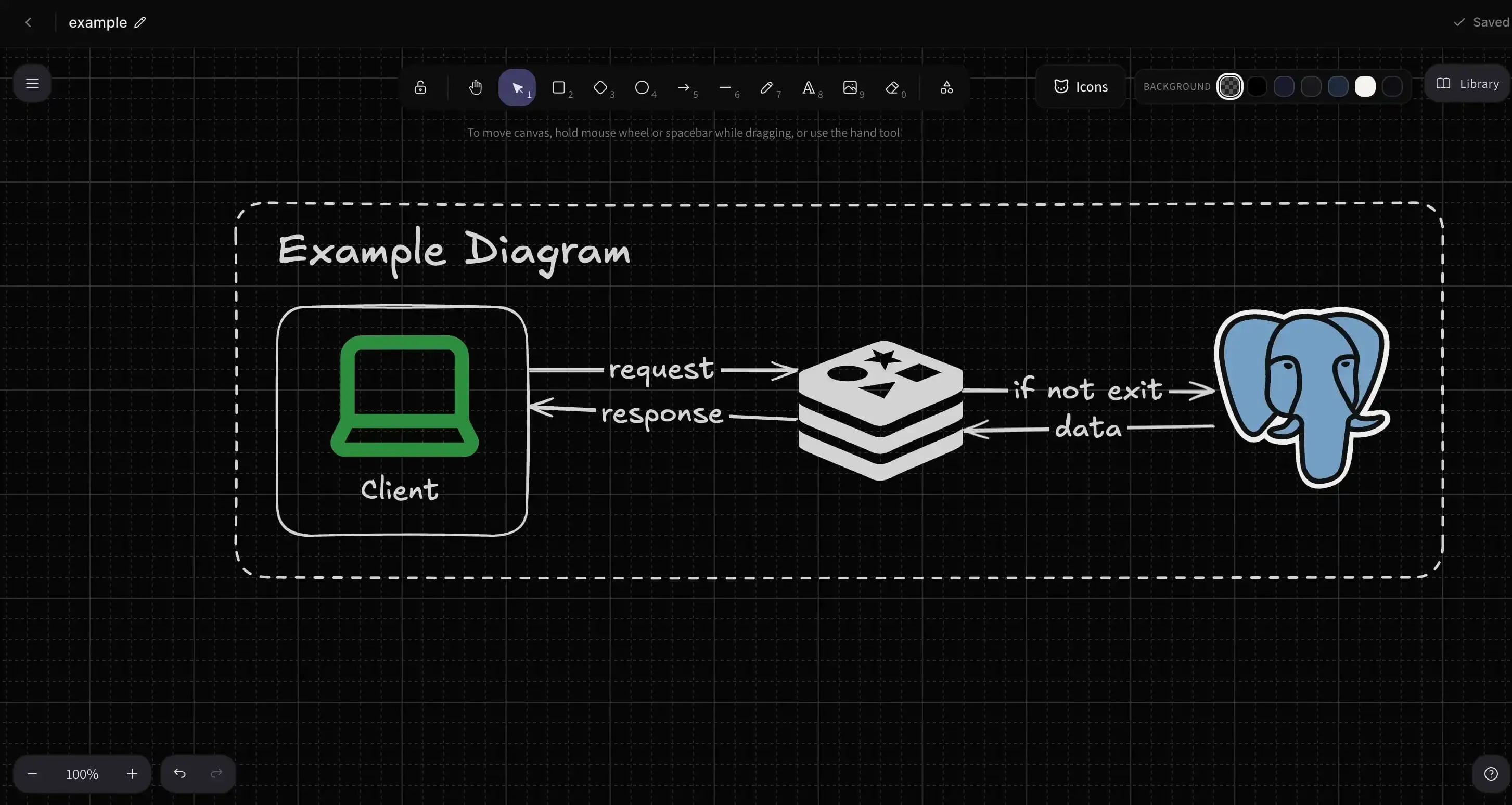 Arc Draw canvas with a system architecture diagram